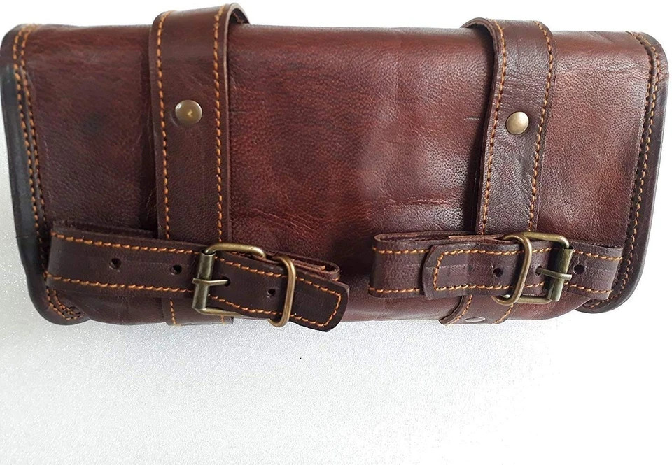 Motorcycle Genuine Goat Leather 2 Strap Buckle Harley Brown Bag …