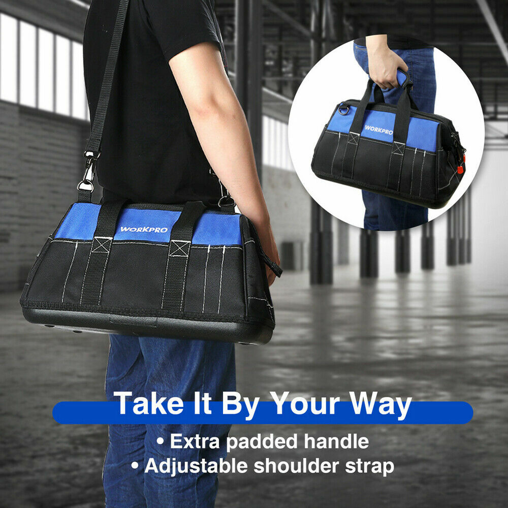 WORKPRO 16”/18″ Durable Tool Bag Wide Mouth Waterproof Heavy Duty Tool Storage