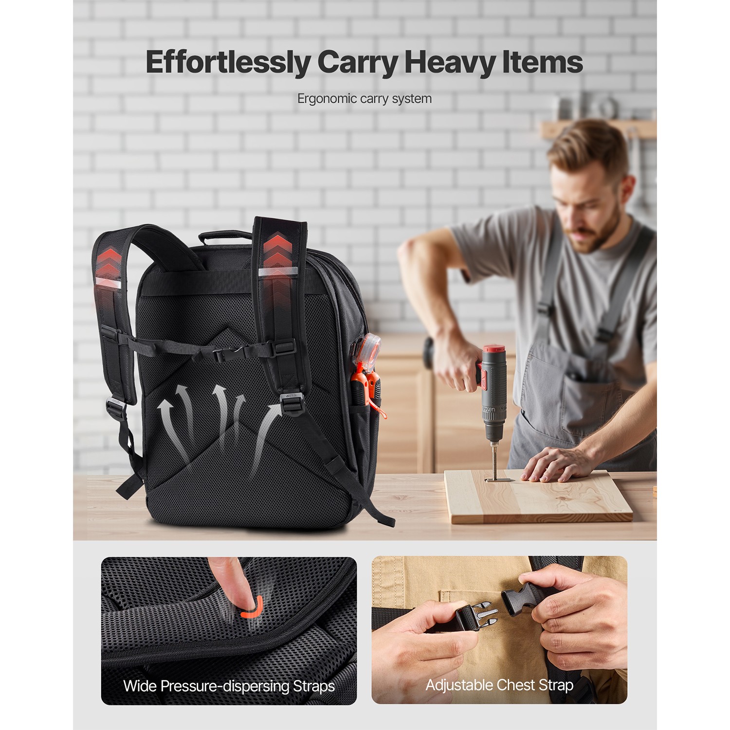 Uimoso Tool Backpack with 45 Pockets, Durable and Ideal for Electricians