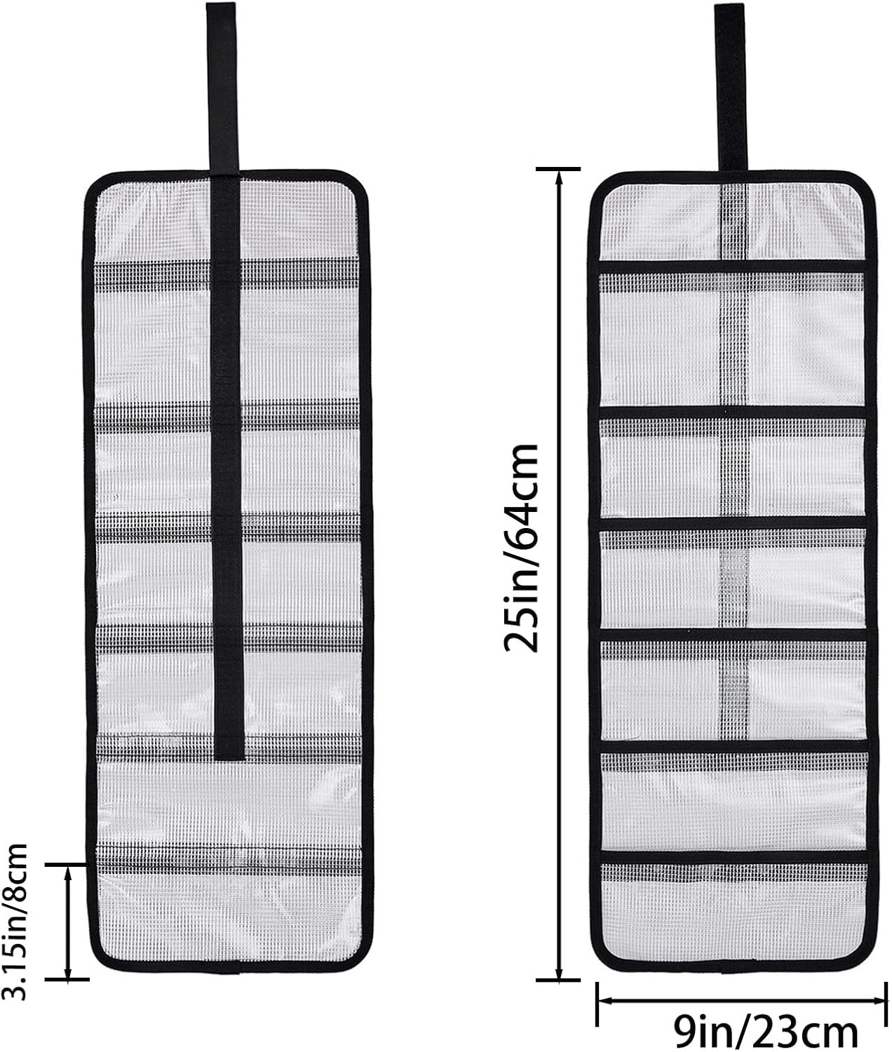 Small Roll Up Tool Storage Bag 6 Pocket Organizer Transparent Travel