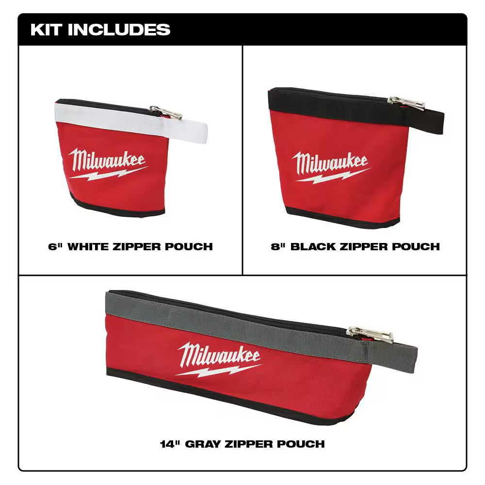 14 In., 8 In. and 6 In. Multi-Size Zipper Tool Bags in Red (3-Pack)