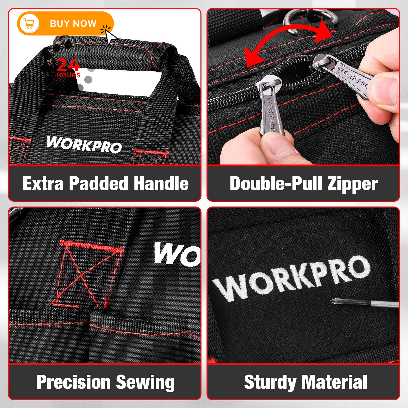 WORKPRO 14-inch Tool Bag, Multi-pocket Organizer with 14 inches, black