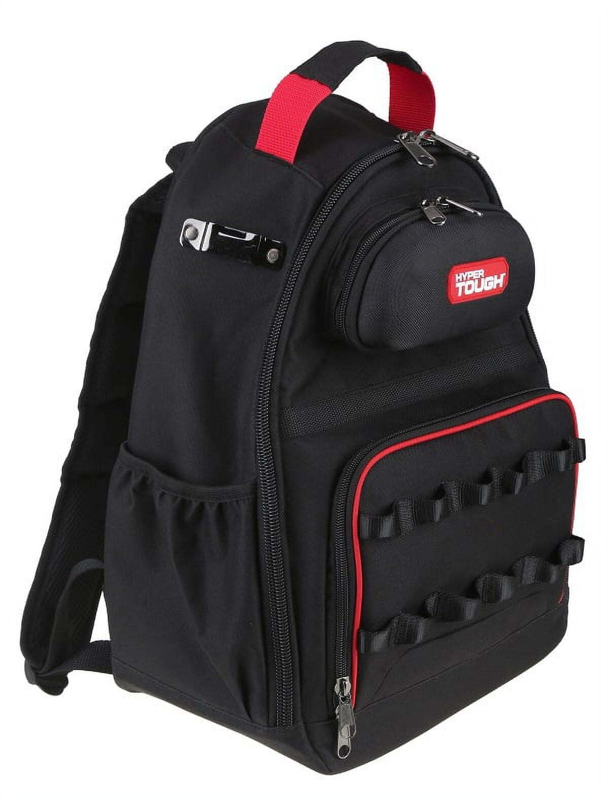 Hyper Tough Black Tool Backpack, Pockets & Loops, Portable Storage with Base
