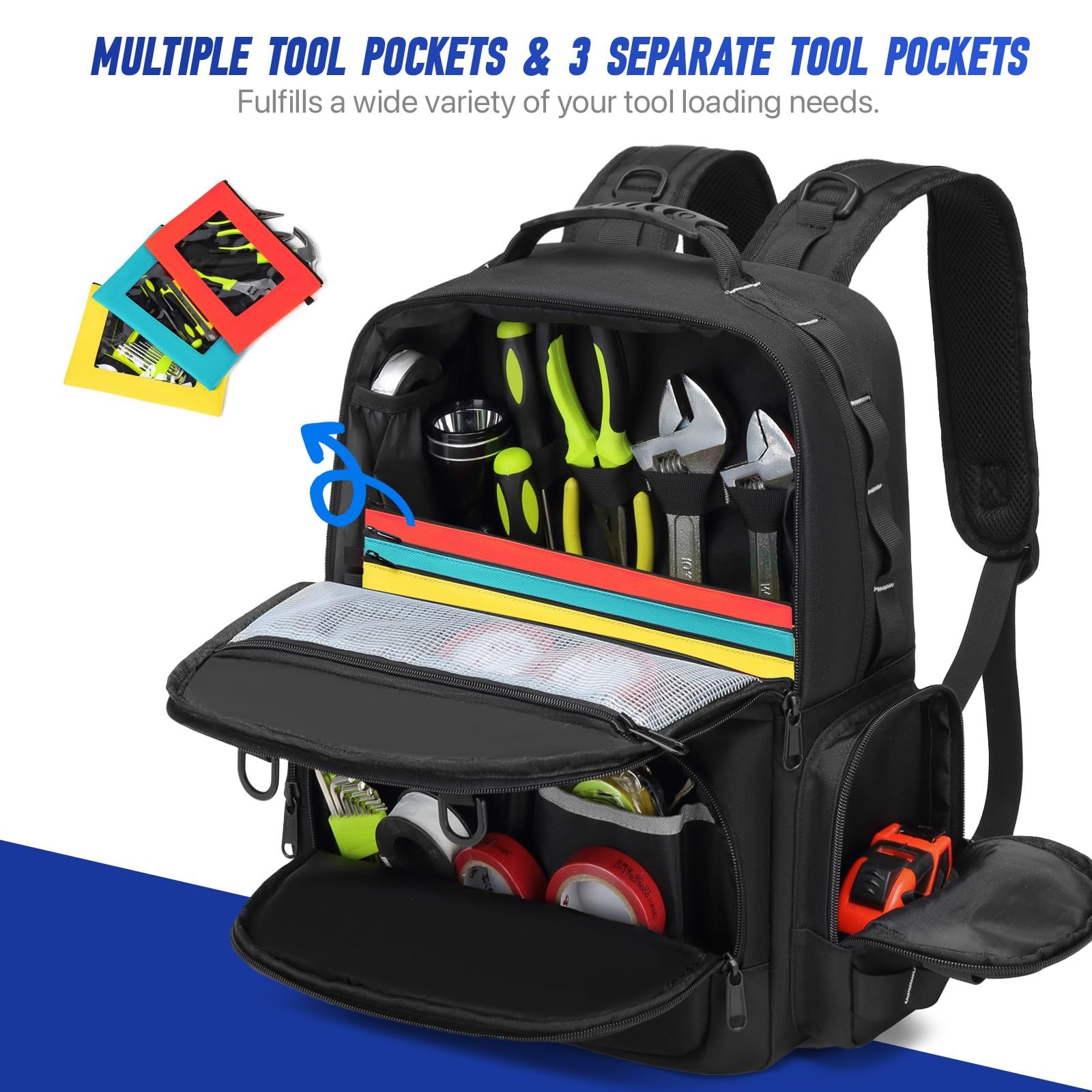 Tool Backpack,Heavy Duty Bags for Men,Tool 15.5*11.8*5.5 inches, Black