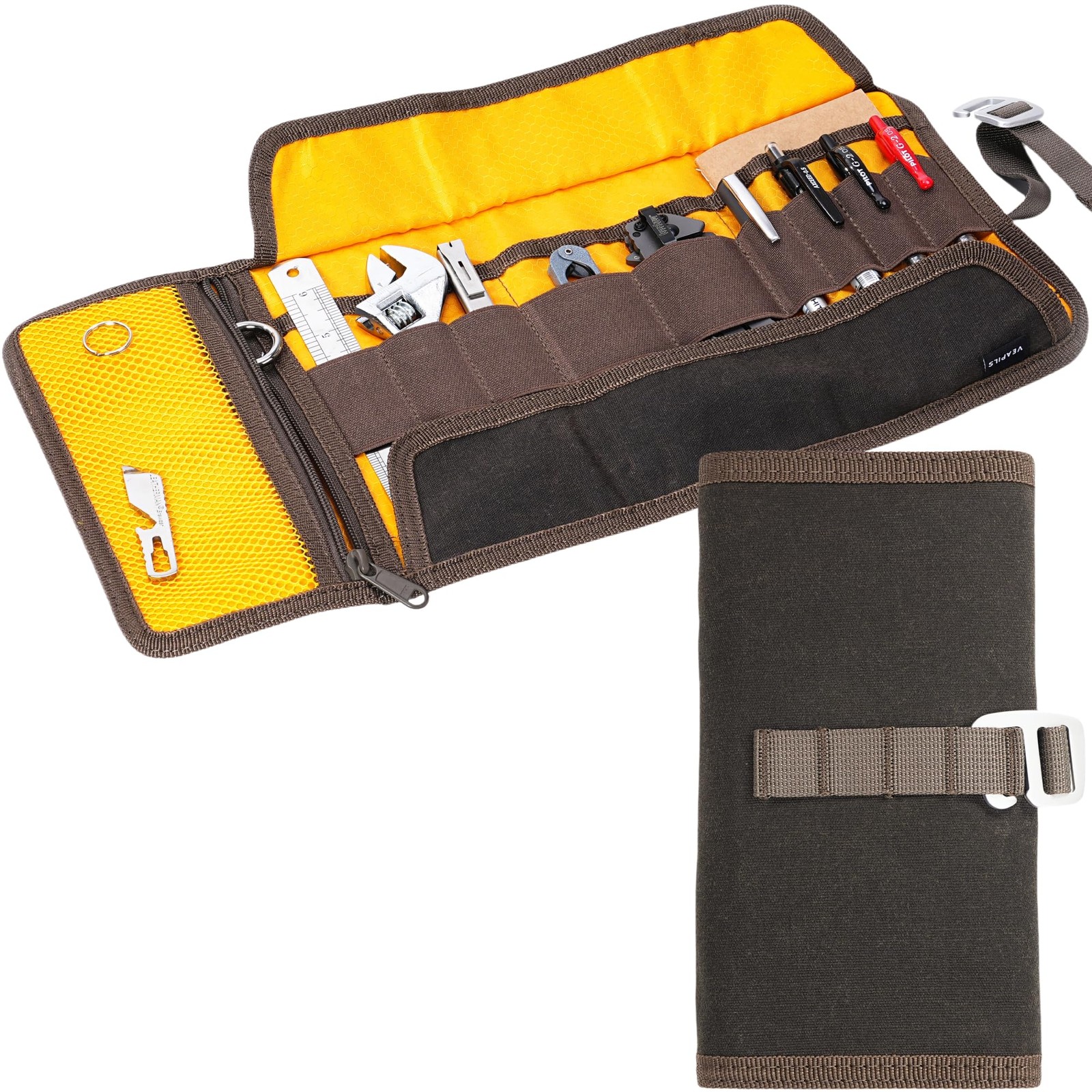 Roll Up Tool Bag Organizer Waxed Canvas Multi-Pocket Pen Pencil Case EDC