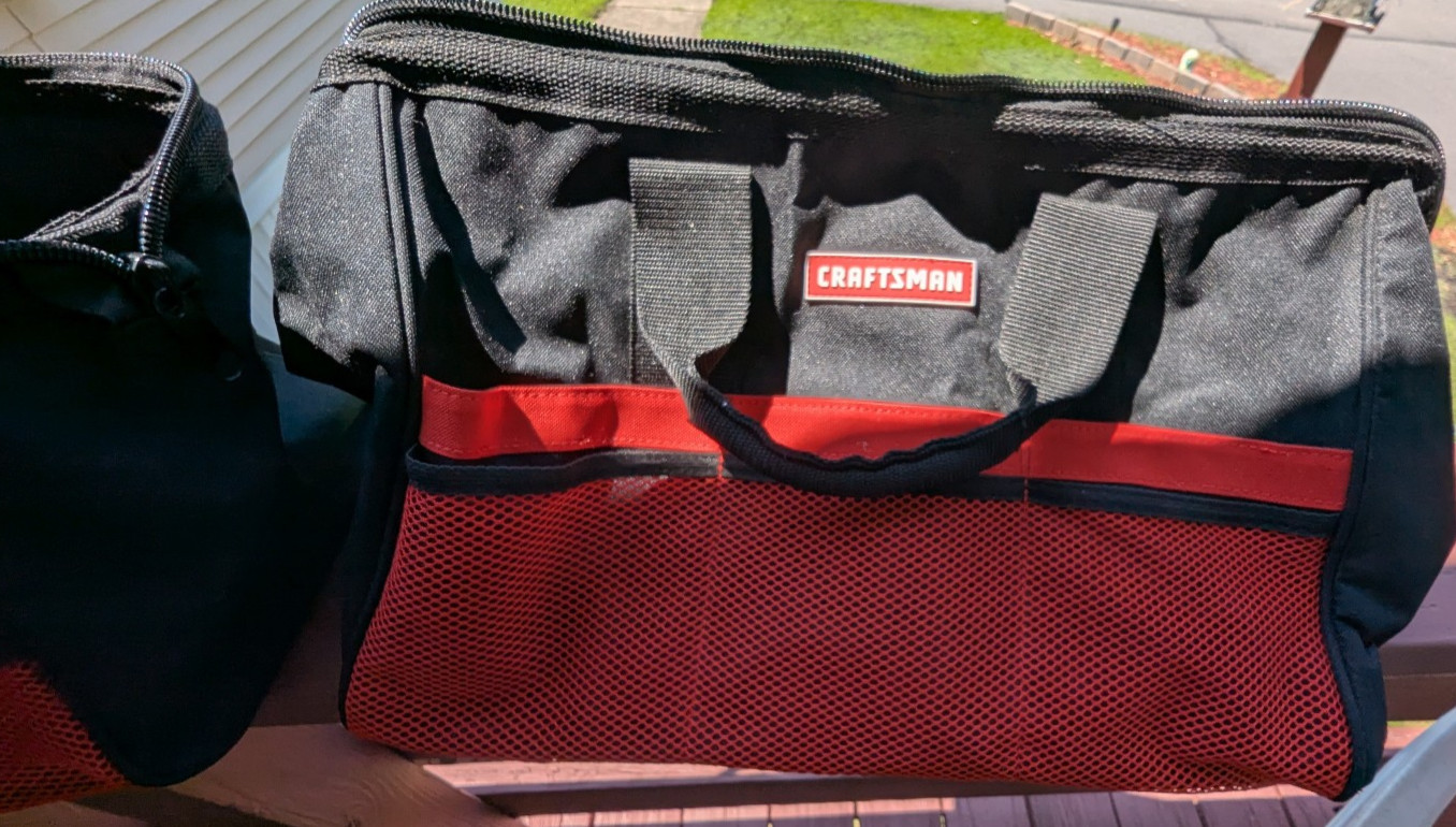 Craftsman two Widemouth Tool Bags NOS Black & Red (SEE PICS for SIZES) 1 L 1 S