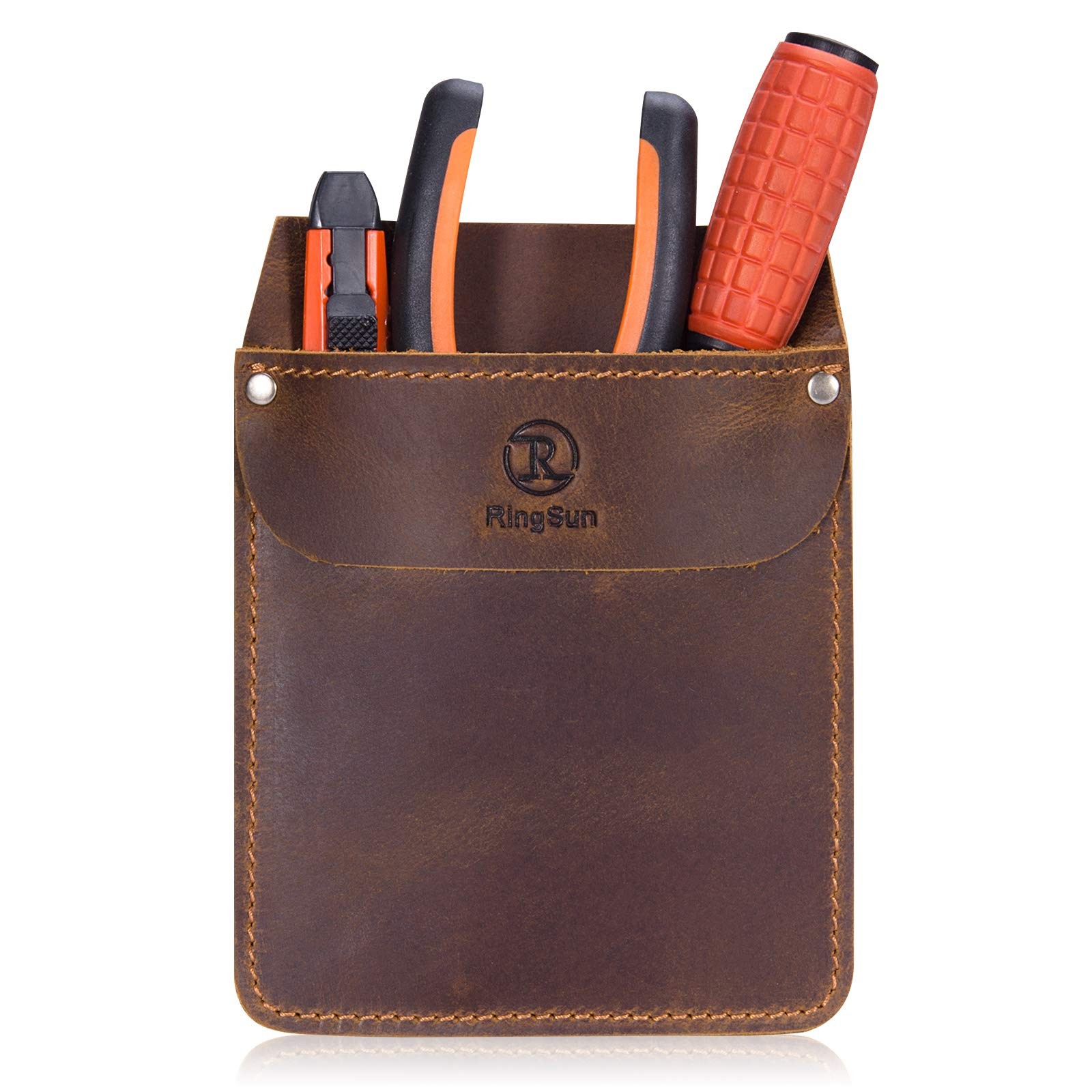 RingSun Genuine Leather Pocket Protector for Men, Durable One Size, Brown