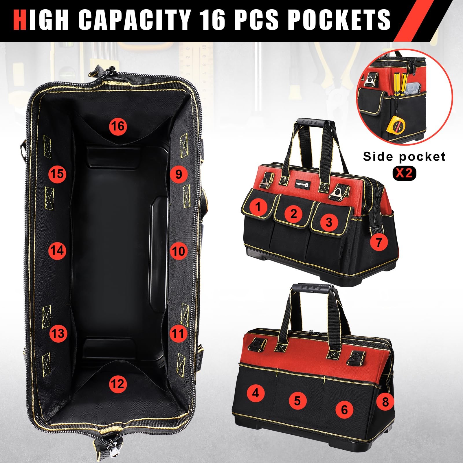 20 in Tool Bag For Men with Waterproof Molded Base, High Capacity Wide Mouth …