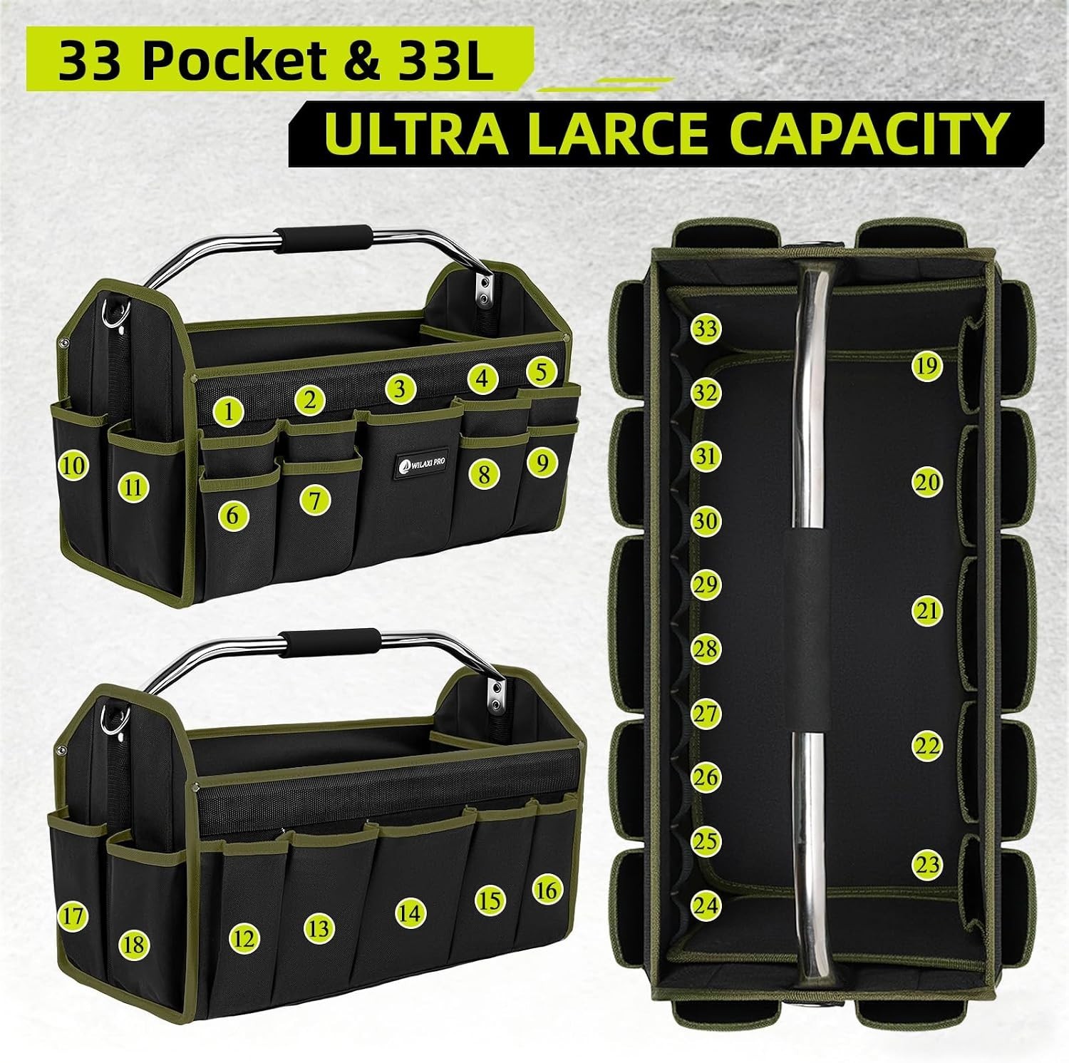 20in Foldable Open Top Tool Bags For Men Heavy Duty, Tool Carrier hard With H…