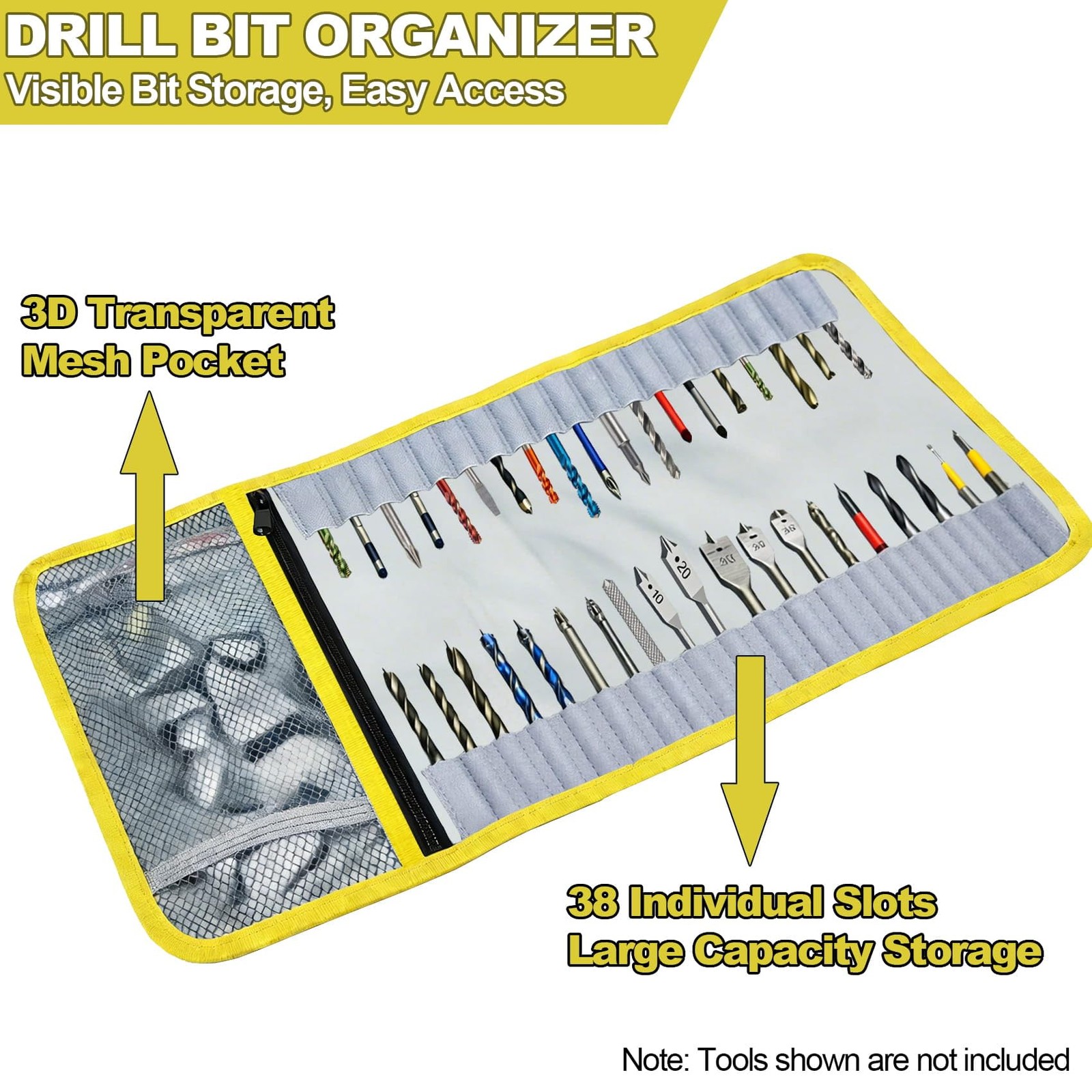 Drill Bit Organizer, Roll Up Storage Organizer Case, Heavy Black