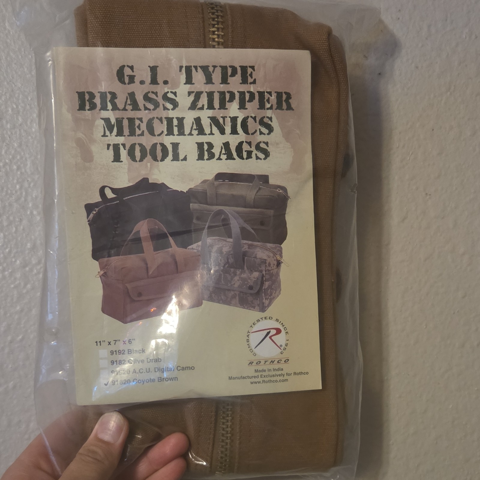 Rothco Canvas Tool Bag Brass Zipper 11x7x6 in Coyote Brown Model 91820