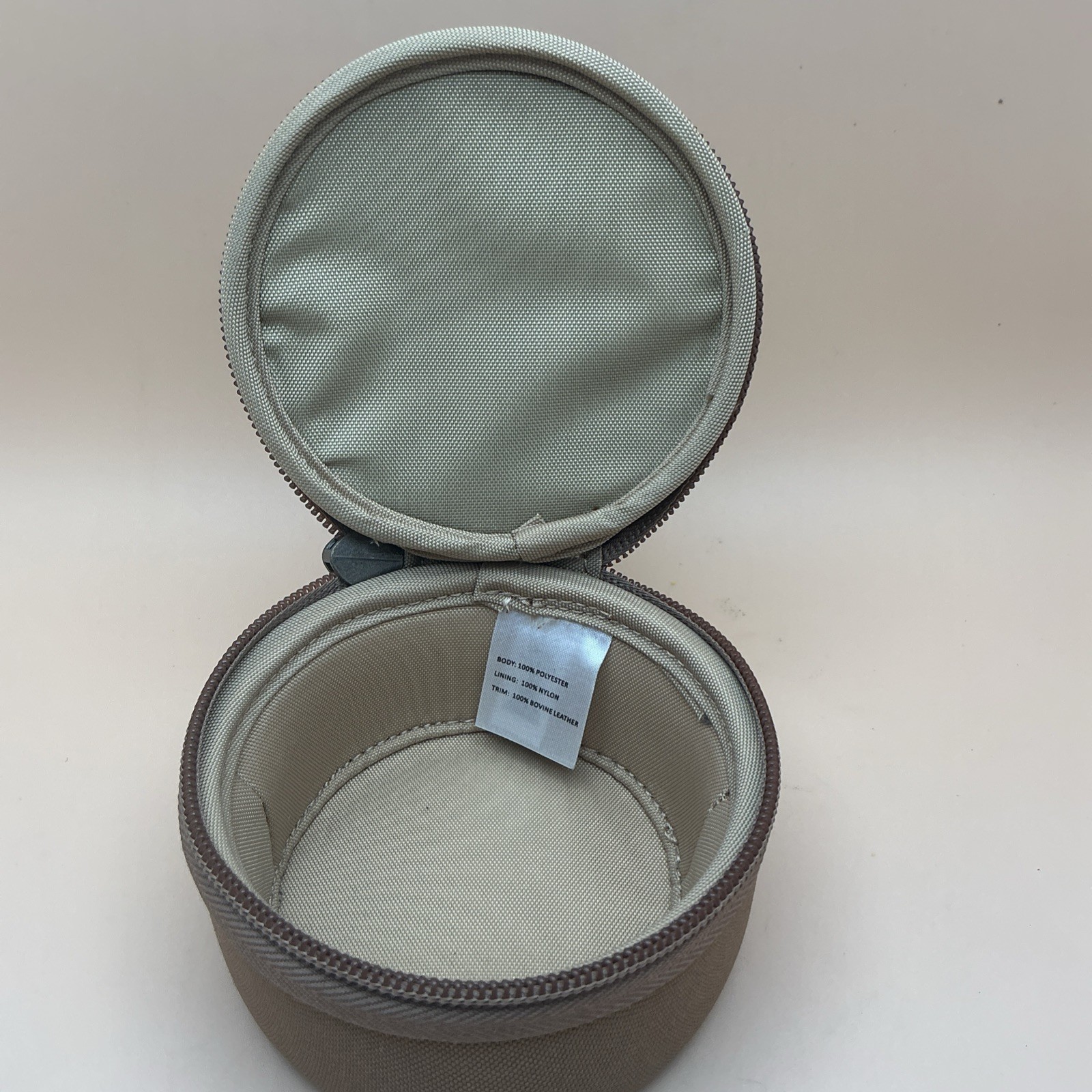 Duluth Trading Co Fire Hose Canvas Round 4” Small Parts Organizer Zip Case Tan