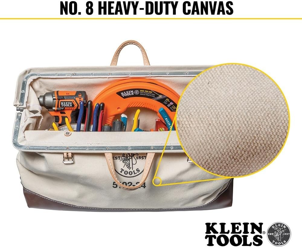 Heavy Duty Natural Canvas Tool Bag, Tool Tote, Multi-Purpose Bag with Wide Hi…