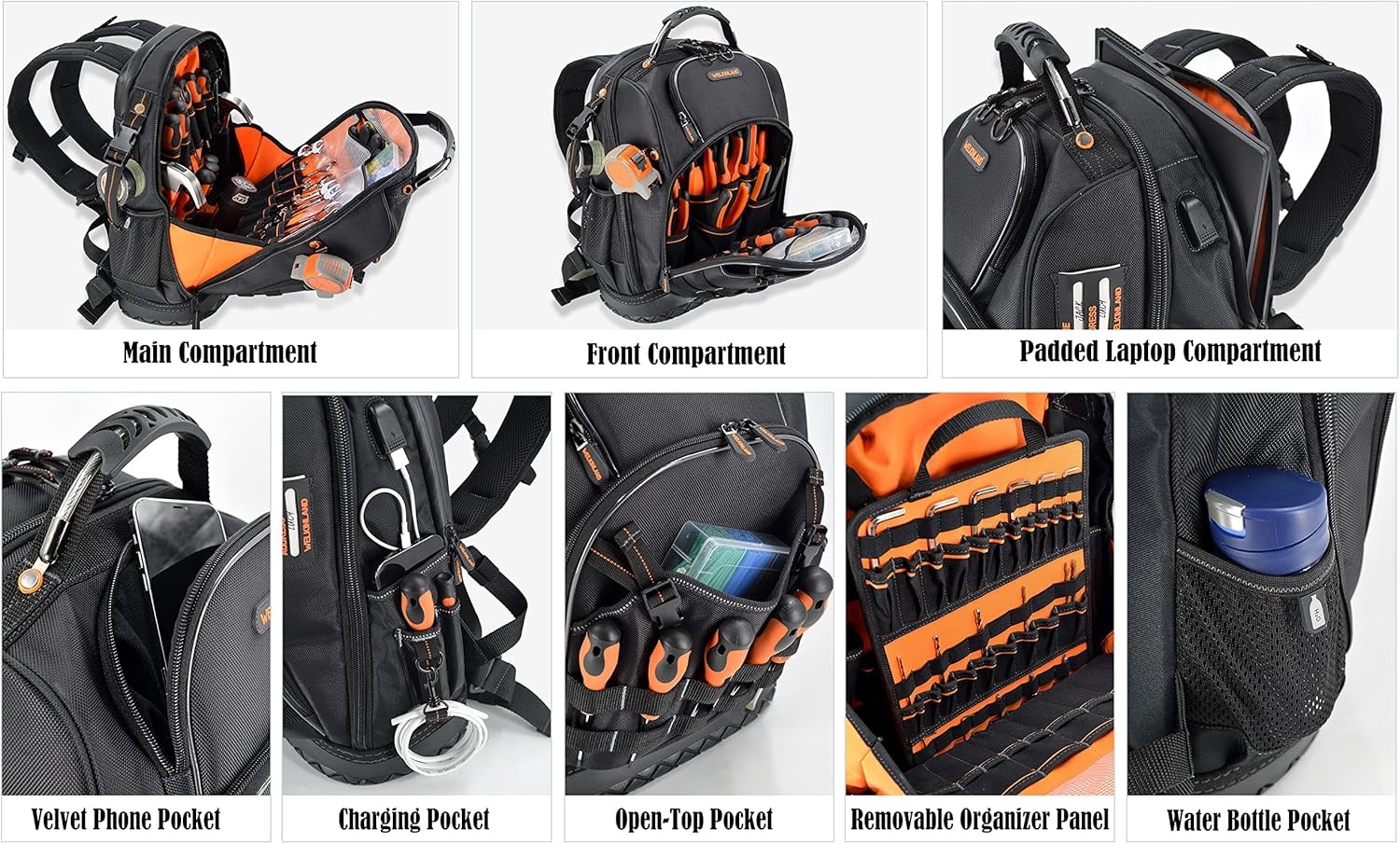 WELKINLAND 77-Pockets Electricians Tool Backpack, HVAC Tools Bag Backpacks