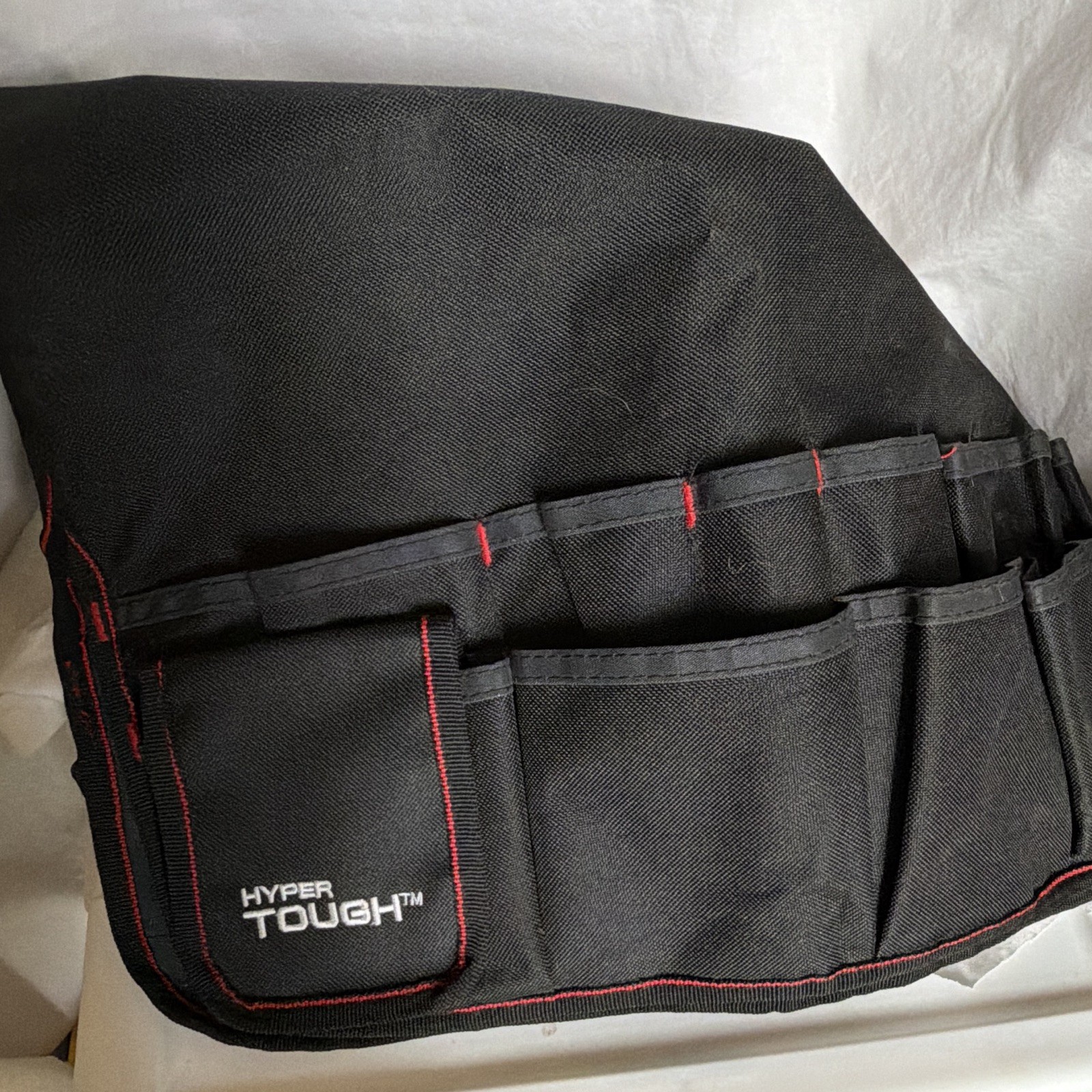 Hyper Tough Roll-Up Fabric Tool Pouch Organizer w/ Handle, Pockets, Black/Red