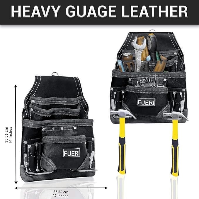 FUERI Leather Tool Belt Suspenders for Carpenters Construction Electricians