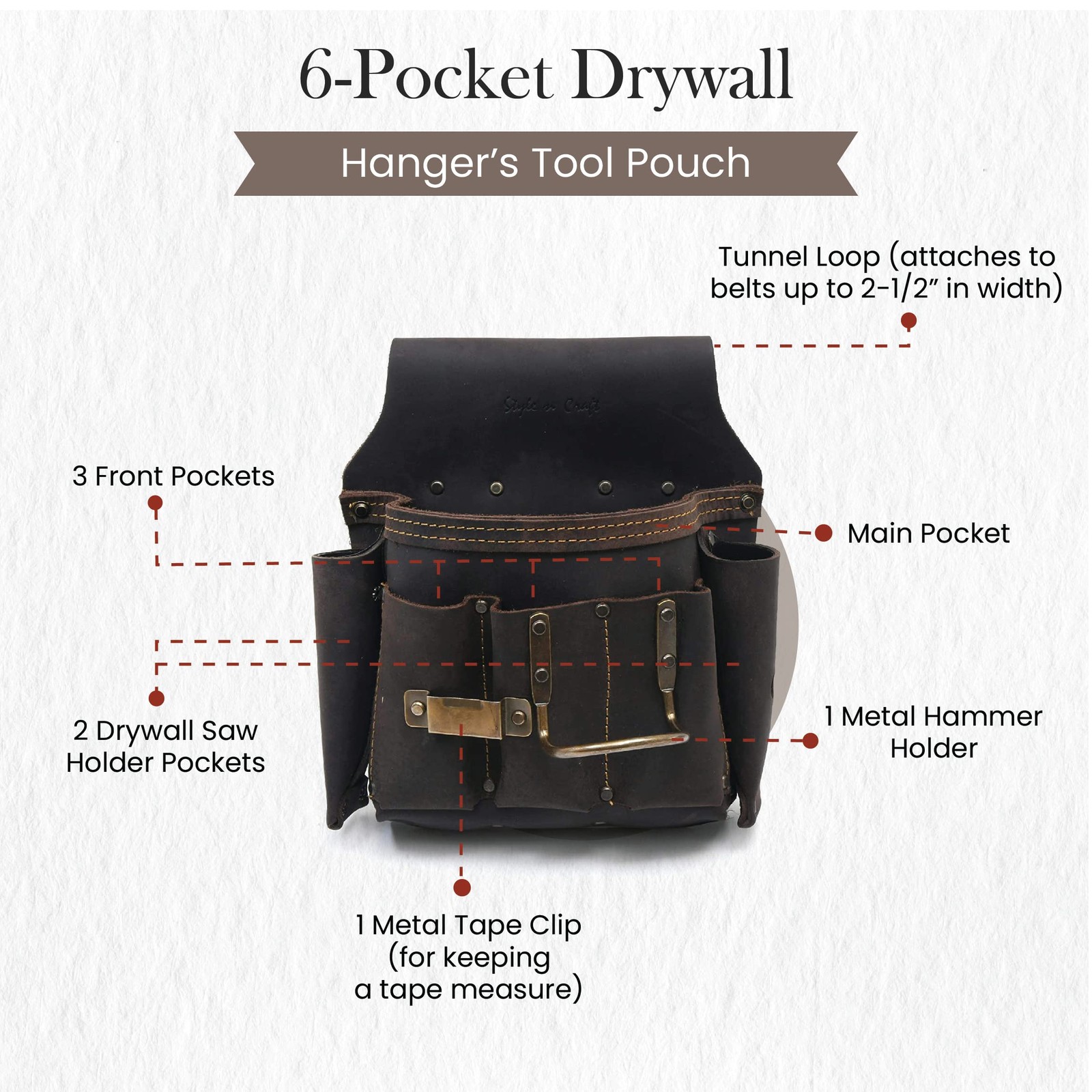 6-Pocket Drywall Hanger’s Tool Pouch, Heavy-Duty Leather Tool Pouch, Perfect …