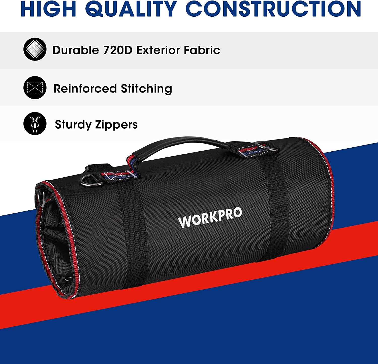 WORKPRO Roll Up Tool Bag Heavy Duty Tool Pouches Tool Bag Organizer W/ 6-Pockets