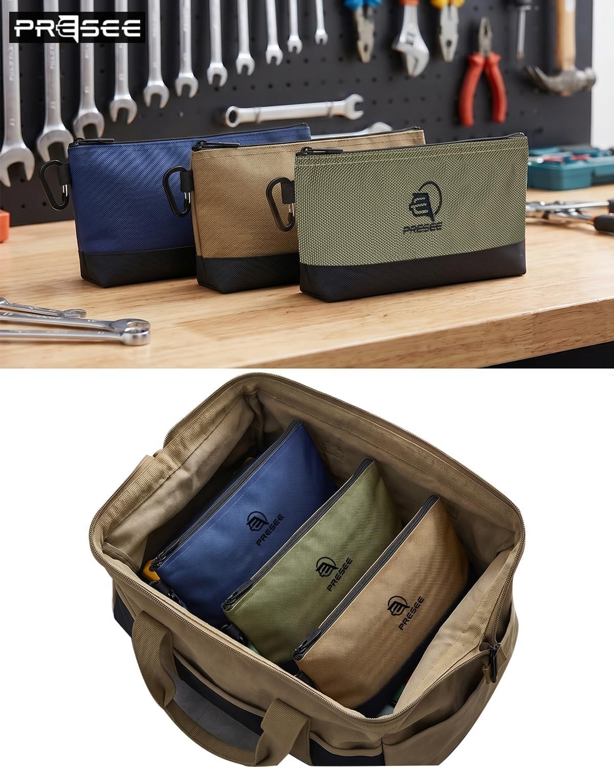 Heavy-Duty 1680D Waterproof Tool Pouch – Compact Zipper Organizer in Khaki