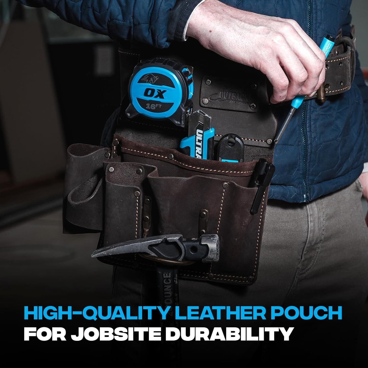 Ox Pro Full Grain Leather Pouch Double Stitching