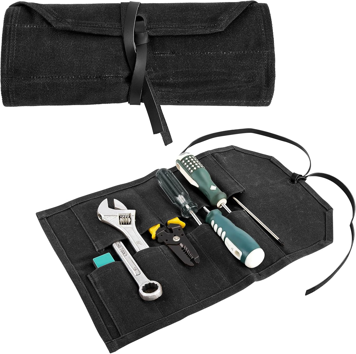 Tool Roll,10Slots Tool Roll Up Pouch,Heavy Duty Waxed Canvas Tool Roll Bag,Chise