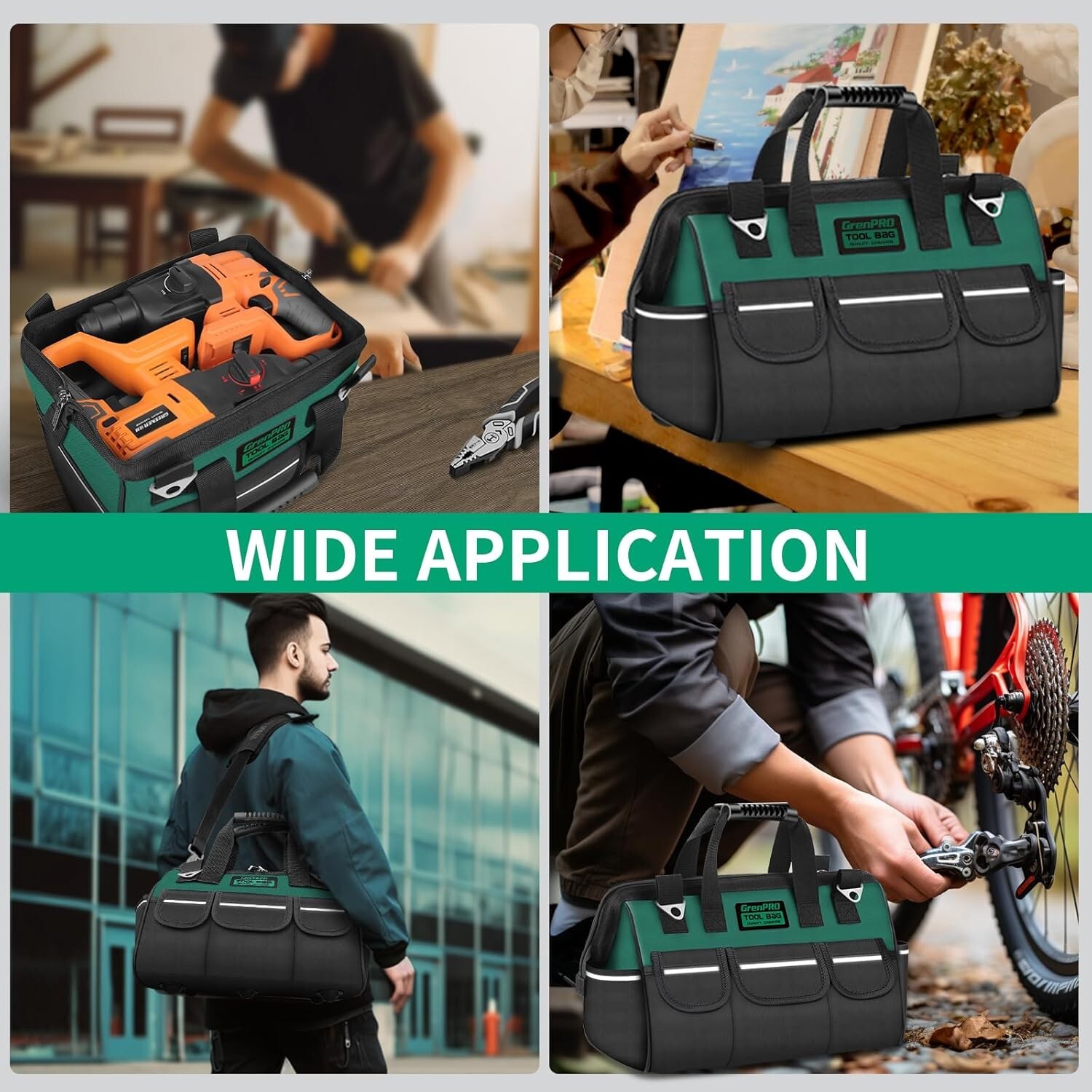 18 Inch Tool Bag with Adjustable Shoulder Strap,Wide Mouth Tool Bags,Heavy Duty