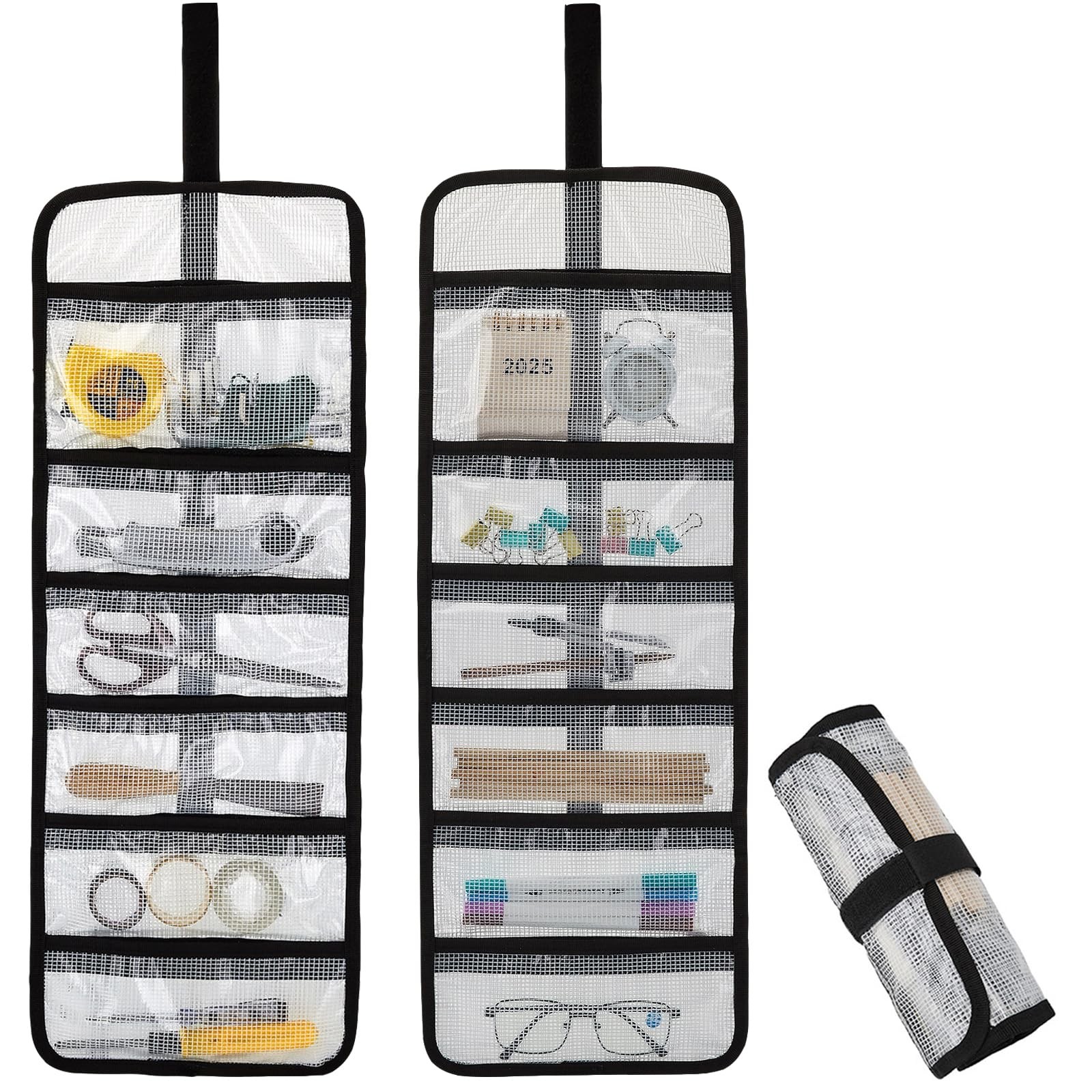 Small Roll Up Storage Bag 6 Pockets Tool Kit Mechanics Kitchen Art 2 Pack