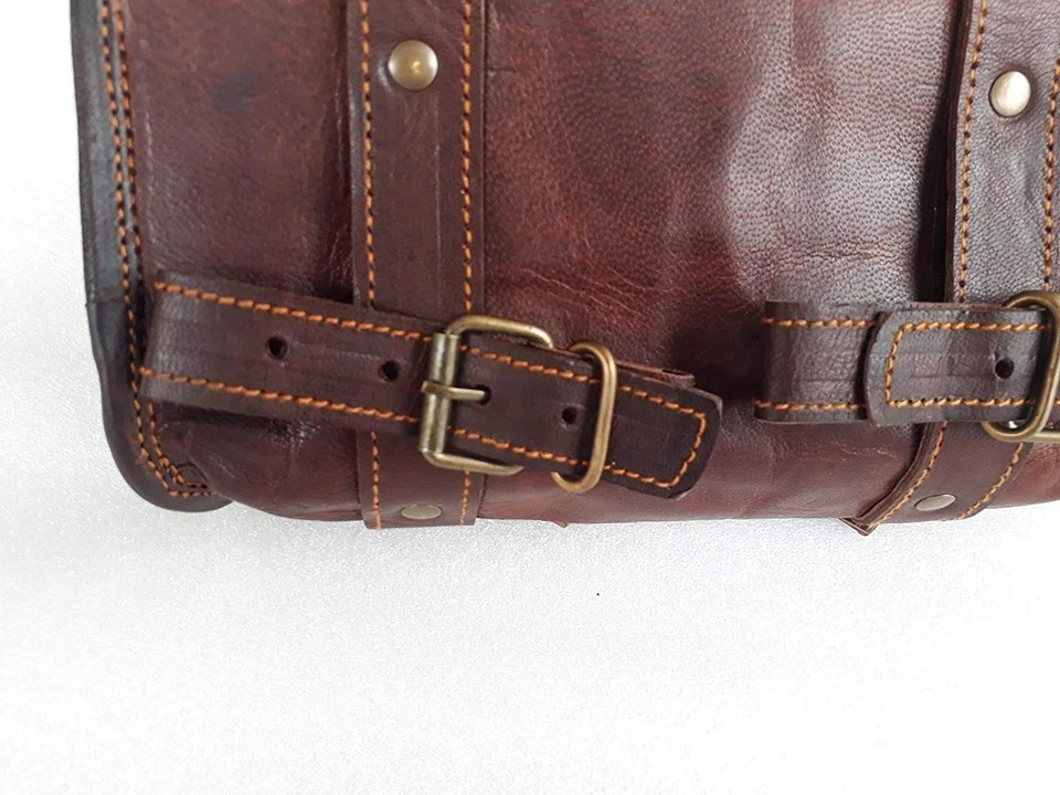 Motorcycle Genuine Goat Leather 2 Strap Buckle Harley Brown Bag …