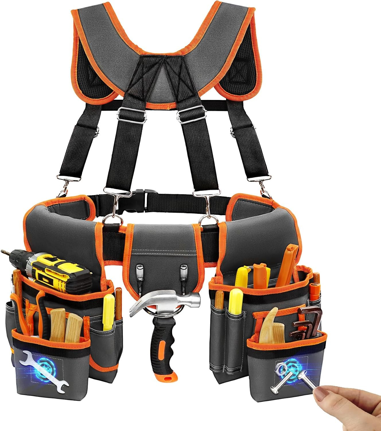 Tool Belt, Professional Tool Belts for Men, Magnetic Tool Pouch with Suspenders,