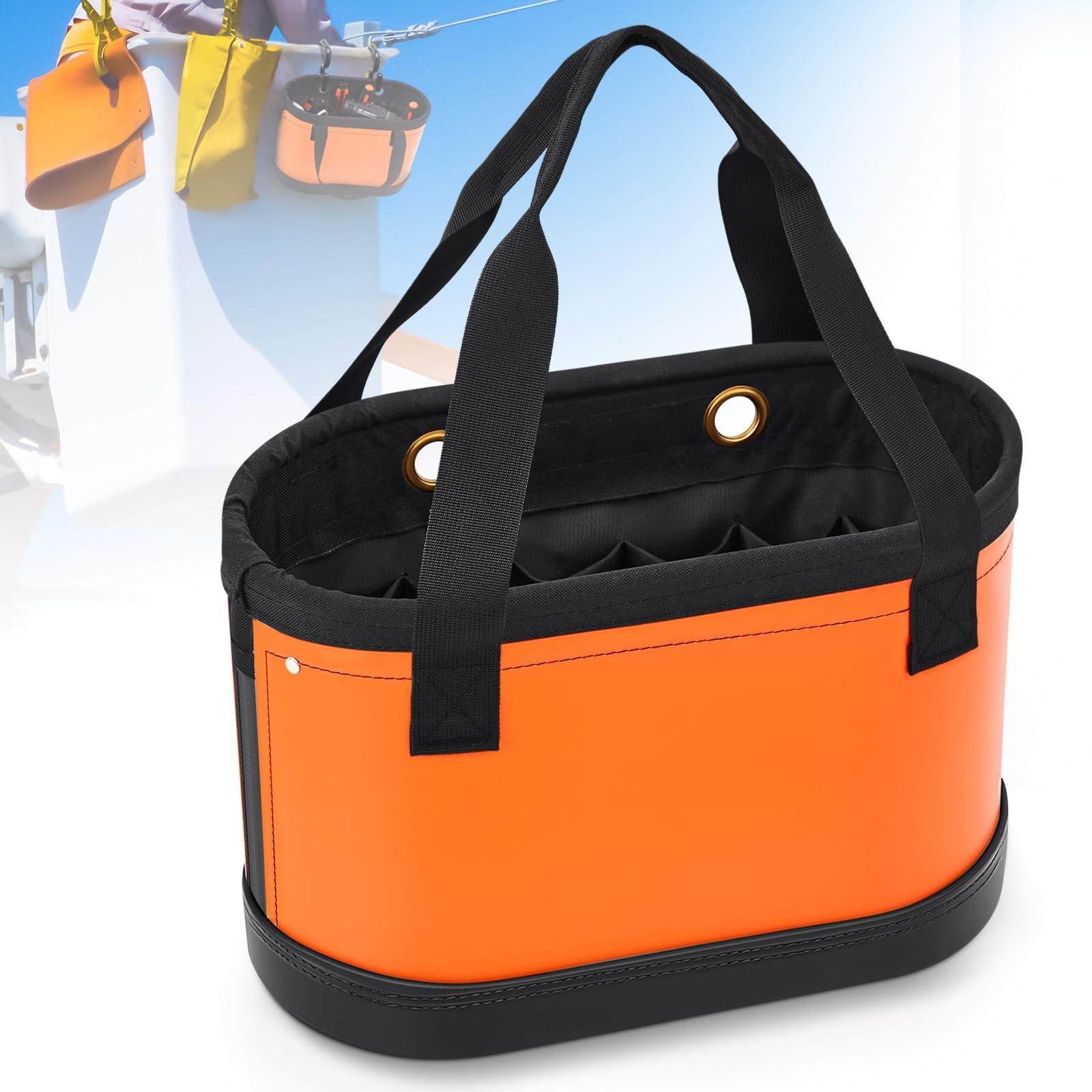 1 Pack Oval Hard Bucket Tool Organizer, Utility Plastic 14 Pocket Polypropyle…