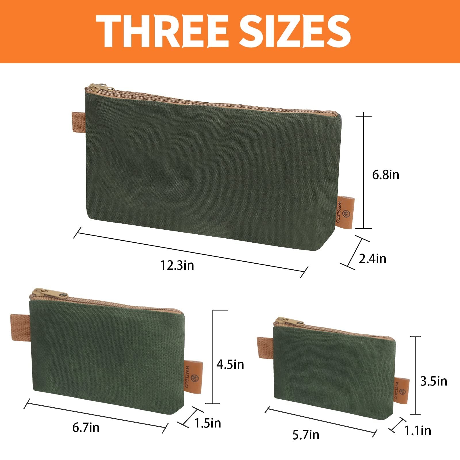 Wessleco Canvas Zipper Pouch, 3 Pack Small Tool Pouch Organizer, Heavy Duty 1…