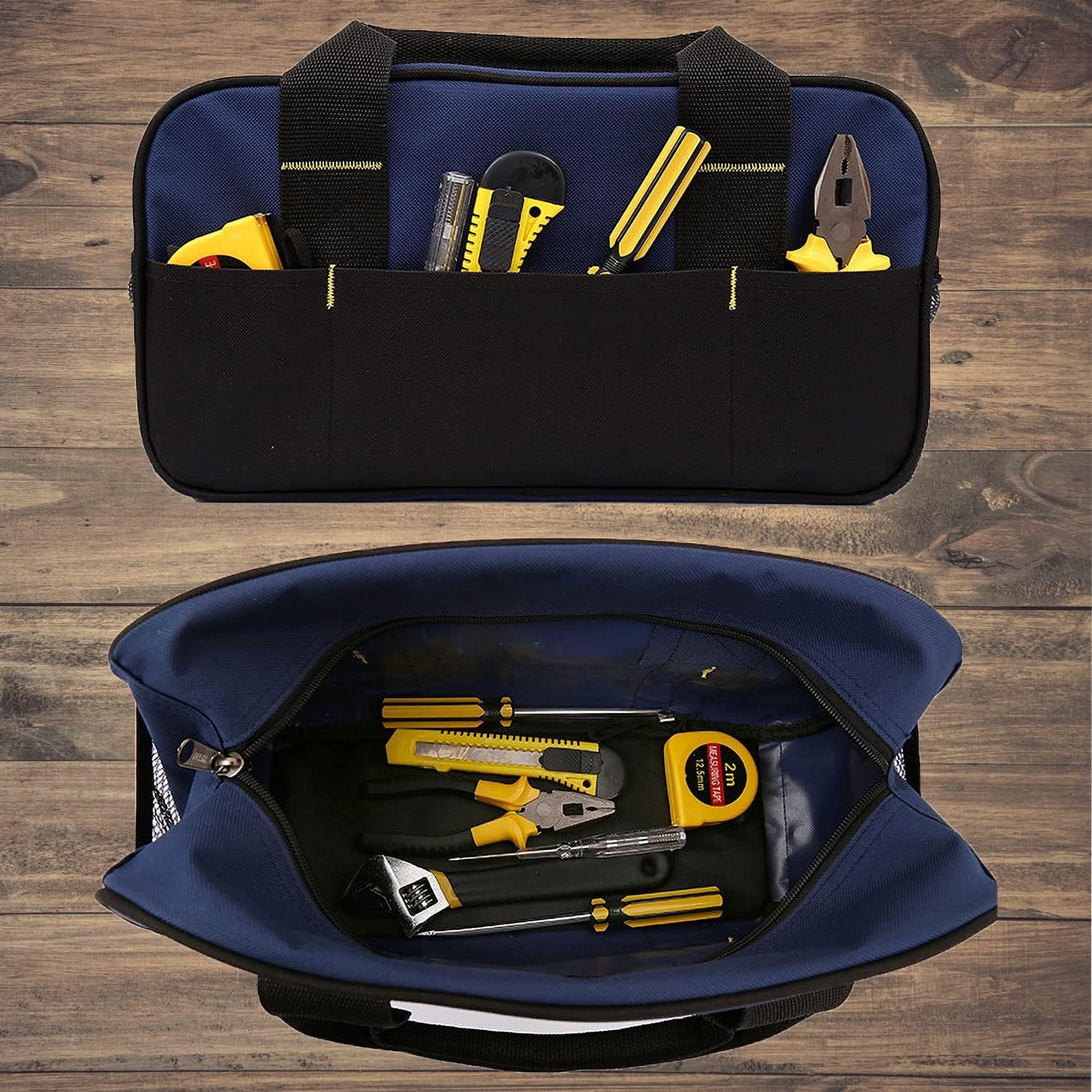 14 Inch Small Tool Tote Bag, Wide Mouth Waterproof Blue, Blue