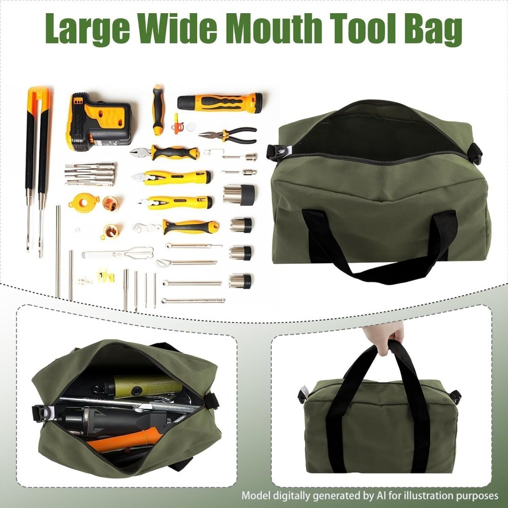 Small Tool Bag,Close Top Wide Mouth Tool Organizer Bag,Large Capacity Tool Bags