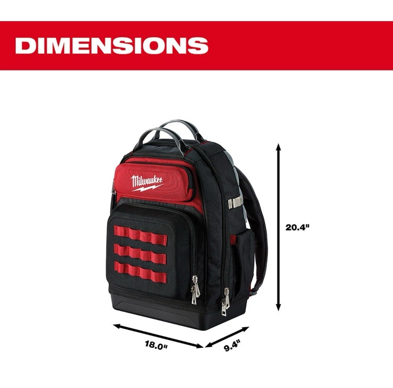 Milwaukee 48-22-8201 48-Pocket Hard Molded Ultimate Jobsite Backpack, Black/Red