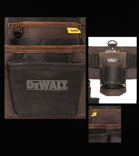 DeWalt DWST550113 Leather Tool Work Belt Pouch Set 18 Pockets Waist Belt