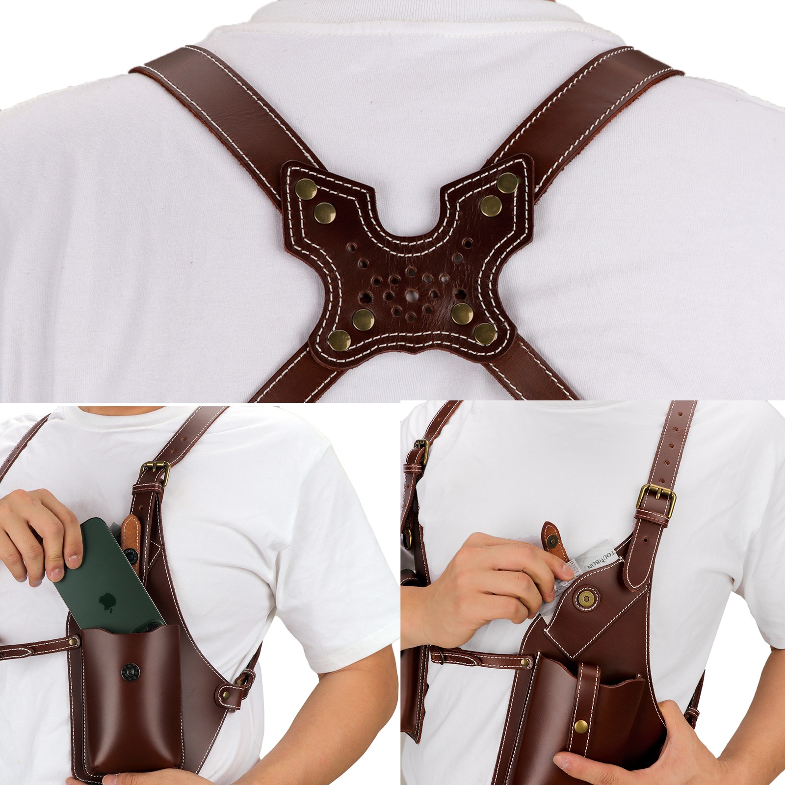 Tourbon Leather Men Harness Tool Holster Underarm Chest Bag Phone Handgun Case