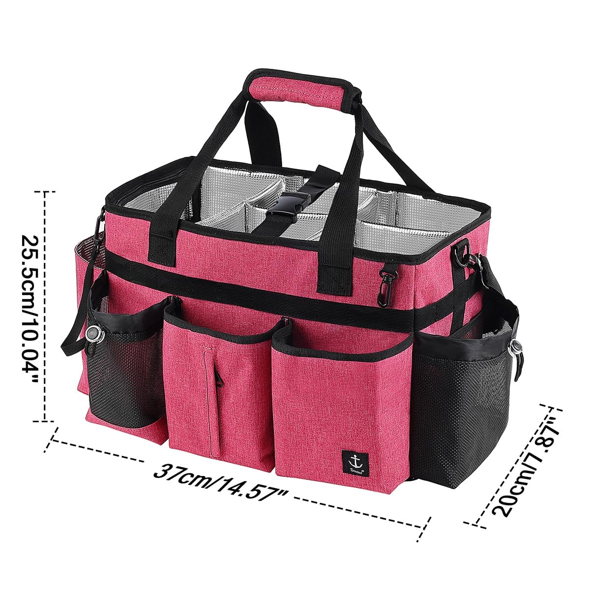 Timoxi Large Cleaning Caddy Bag Built-in Sturdy Support Board, Rose Red