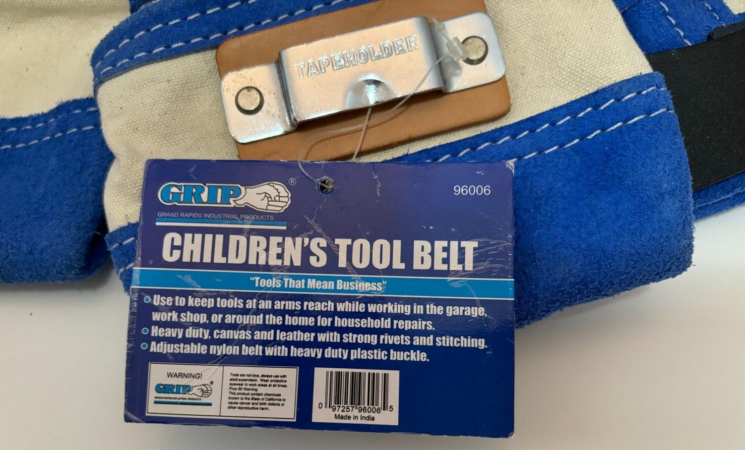 Grip Children’s Canvas and Leather Tool Belt 96006 Blue & White w/Tag