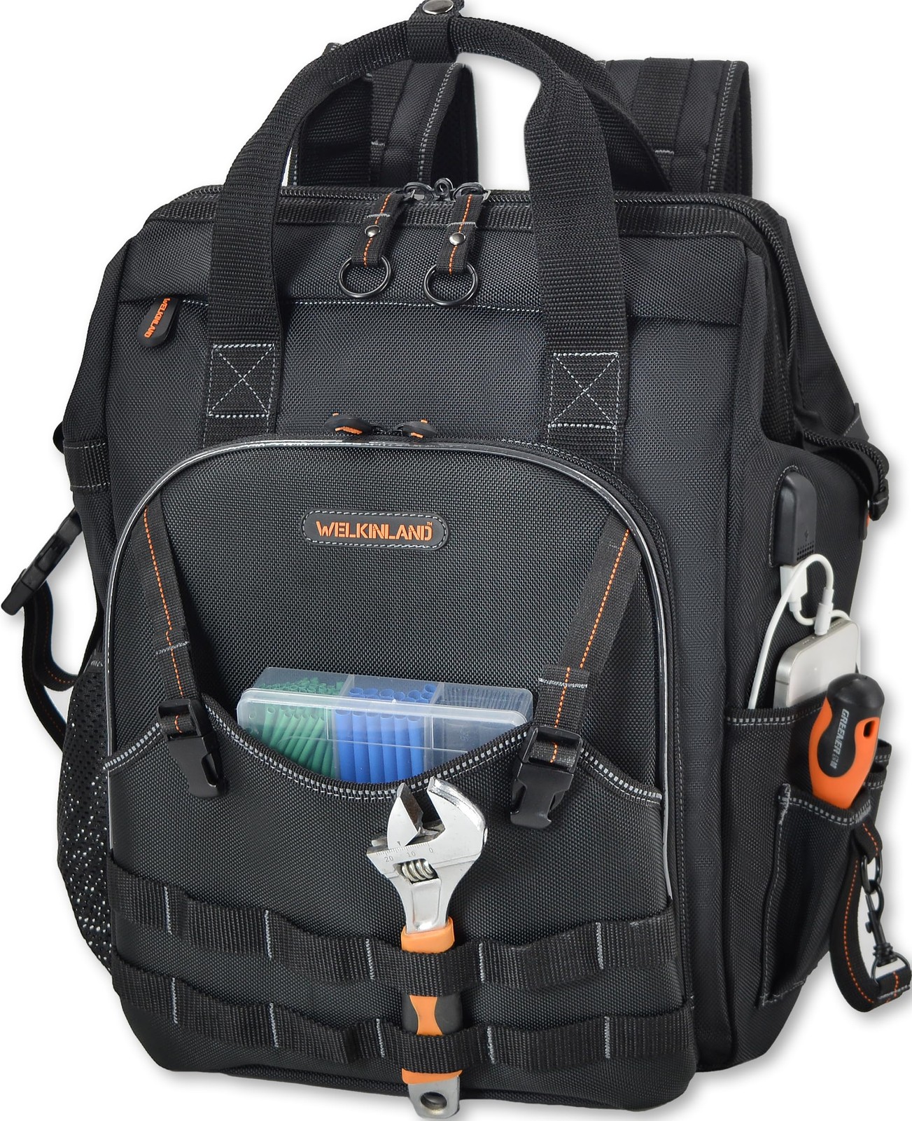 WELKINLAND 55-Pockets Tool backpack, Tool bag backpack, Backpack tool bag, To…