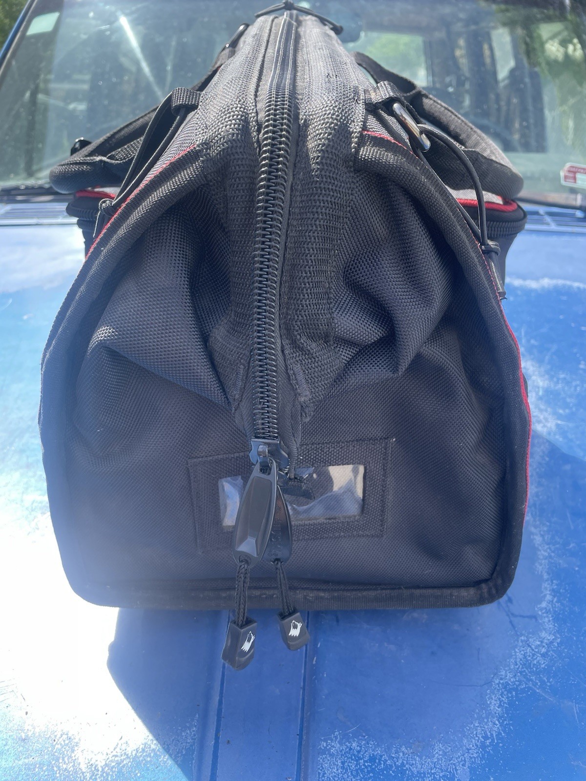 Husky Electrician Tool Bag Red/Black – 25″ w/ Strap & Handle 30+ Pockets Used