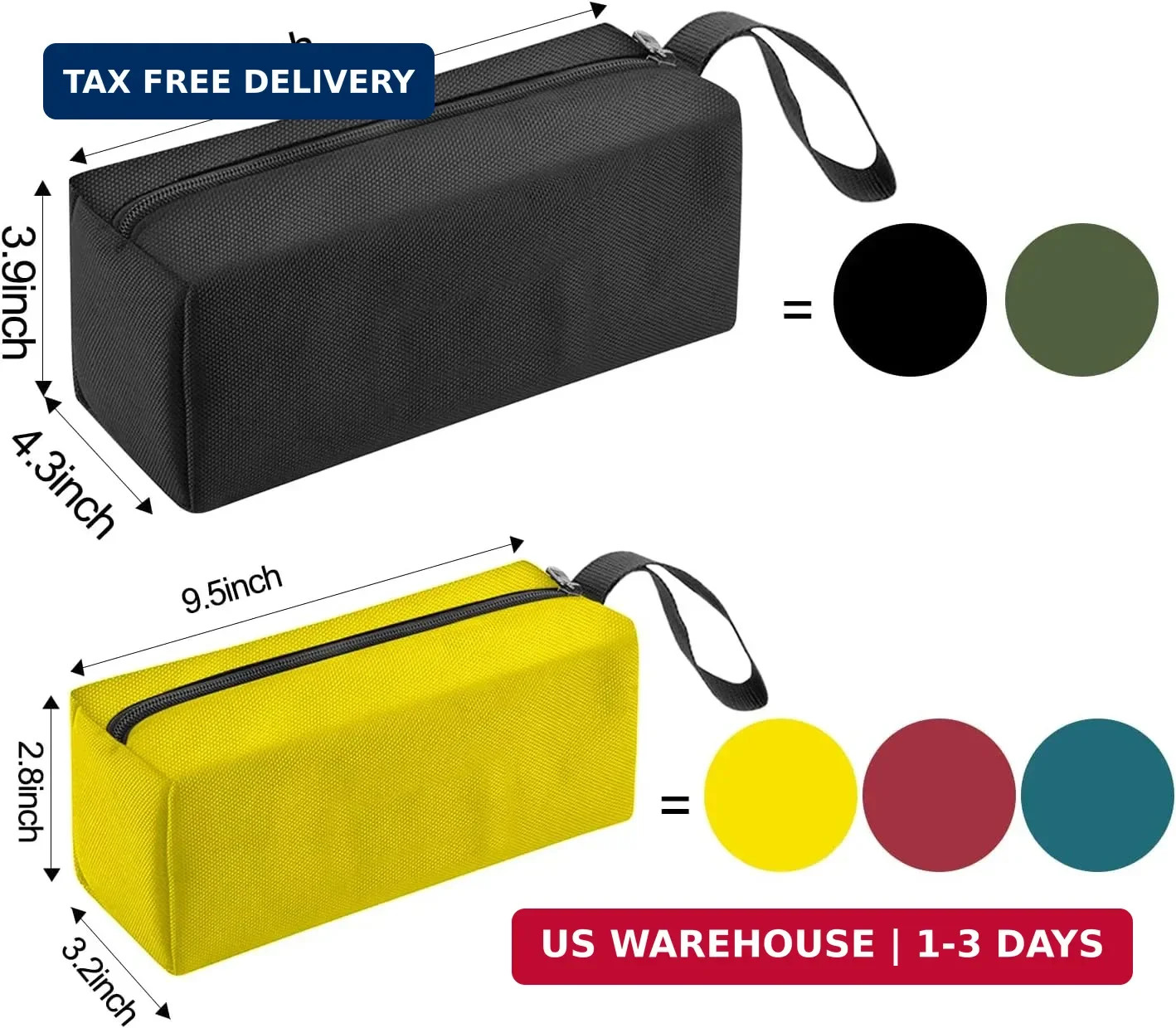 5 Pack Canvas Tool Pouch of Two Sizes, Tool Pouches with Zipper, Multipurpose Zi