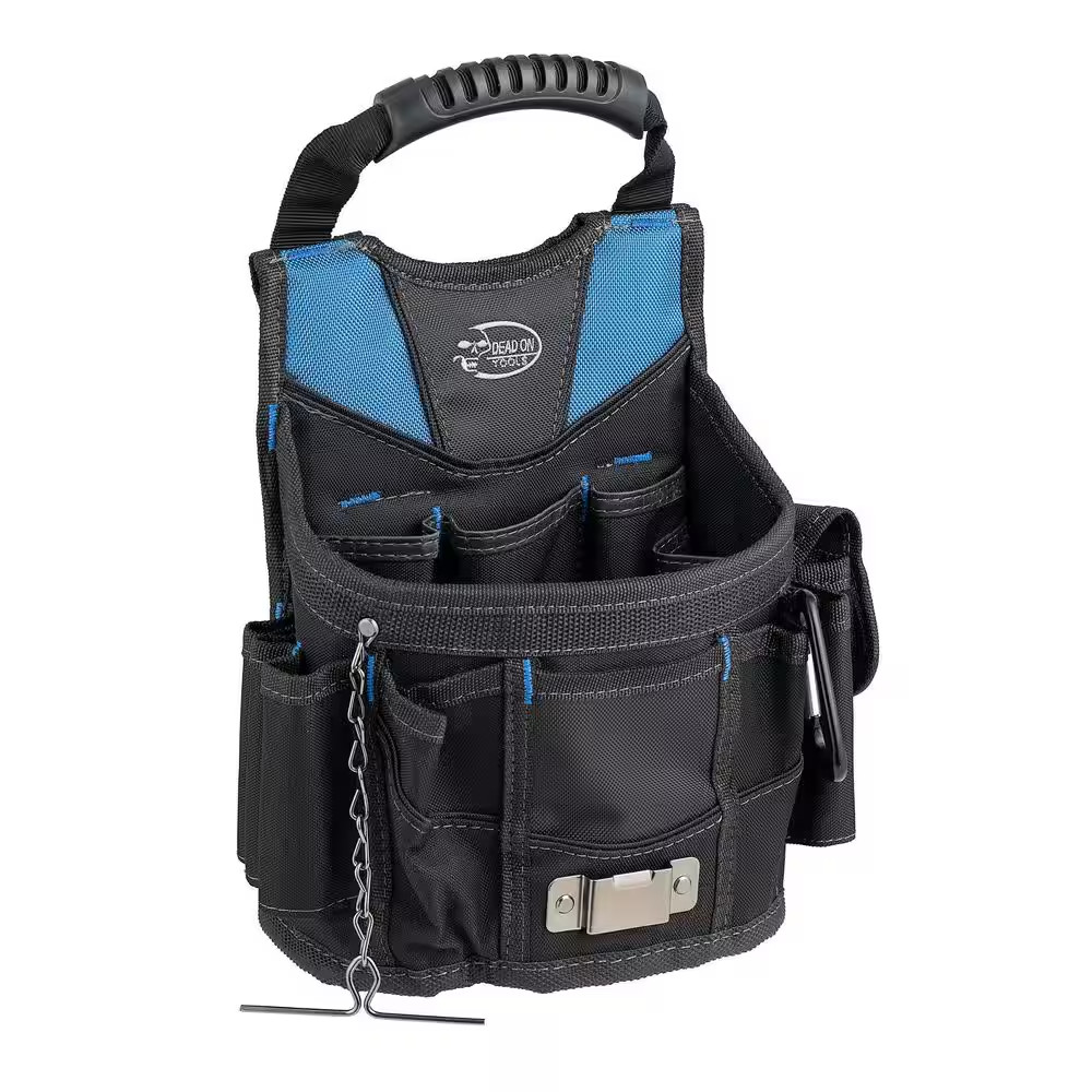 10 In. Open Top Tool Tote Utility Pouch Bag with Black Finish and 13 Total Pocke