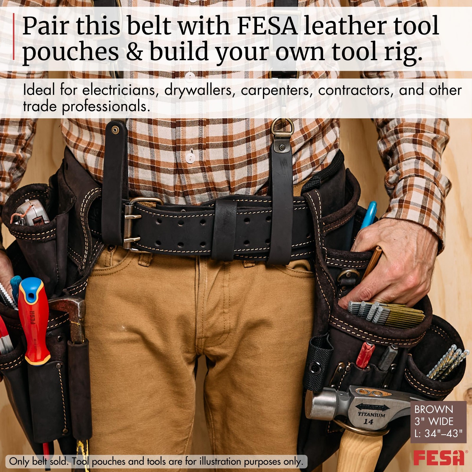 Men Leather Tool Belt Handcrafted Top Grain Pouch Carpenter Trade Professional