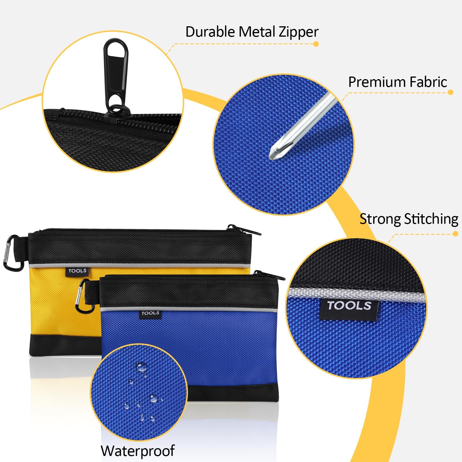 4 Pack Tool Pouch, Small Tool Bag with Zipper, 1680D Oxford Waterproof Multipurp