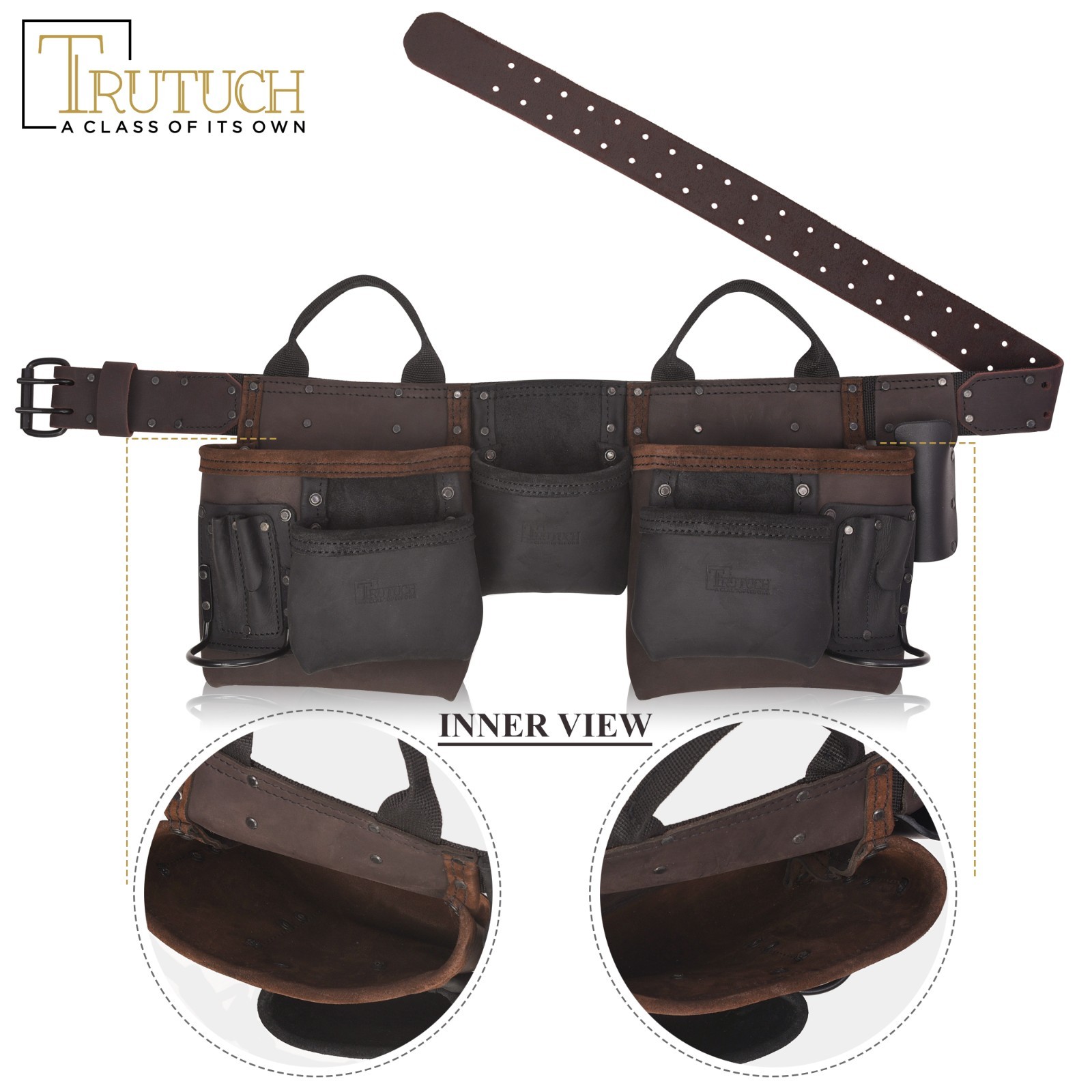Trutuch Brown Combine Leather Tool Belt | Drywall Tool Belt | Construction