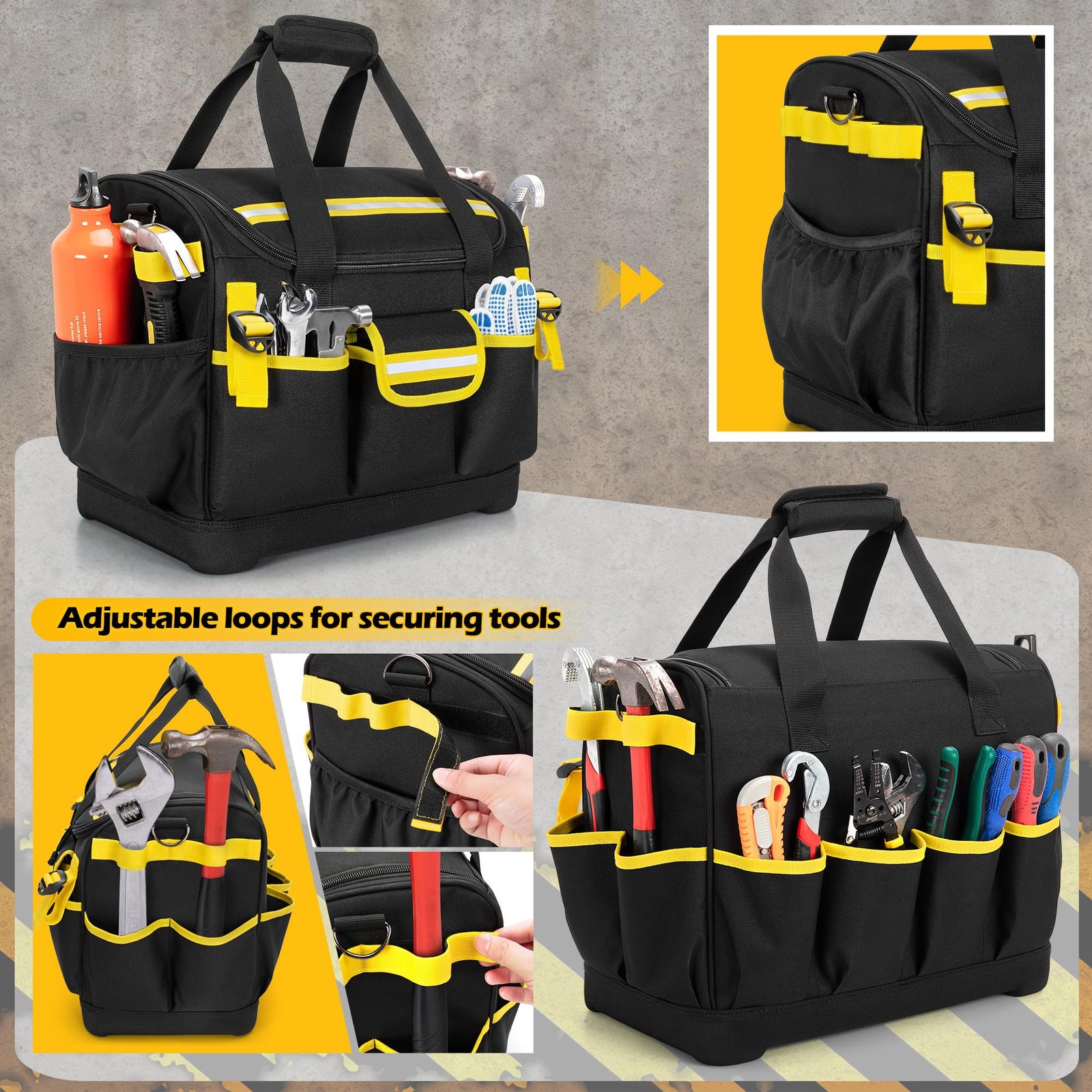 15-Inch Tool Bag with Hard Bottom, Electrician Tool Box Organizer