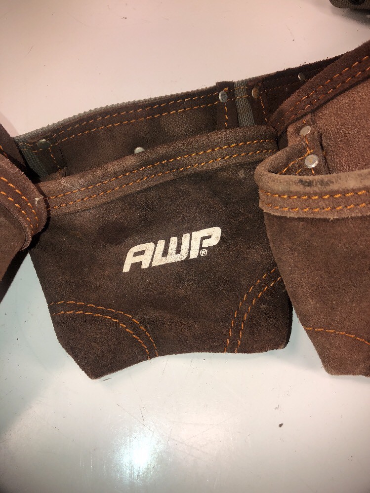 AWP General Construction Suede Leather Tool Apron Belt Bag Pouch Pocket Holder