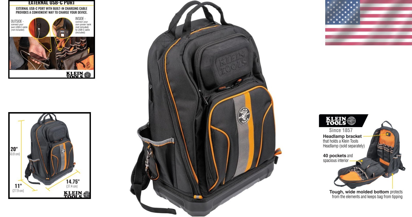 Extra-Large Electrician Tool Backpack, 40-Pocket Jobsite Bag**