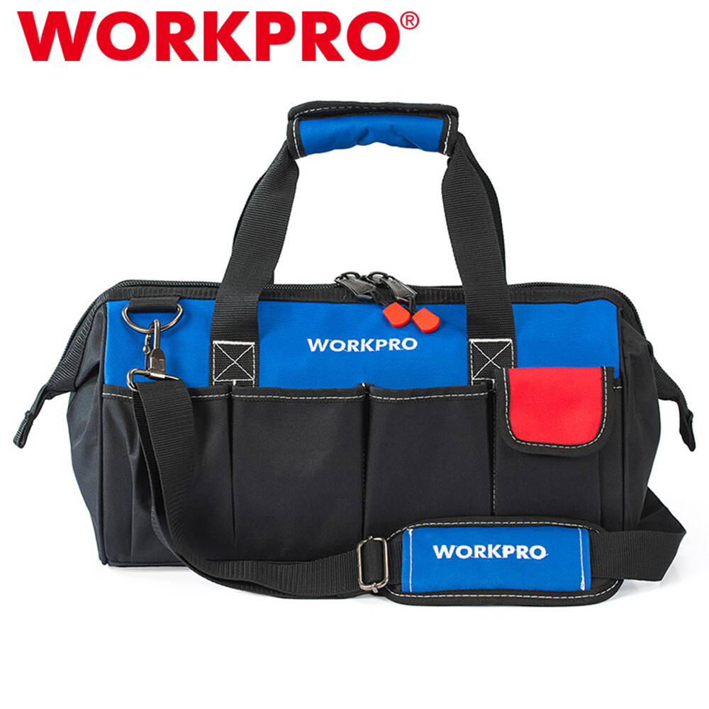 WORKPRO 18″ Storage Tool Bag Sturdy Bottom Close Top Wide Mouth w/Shoulder Strap