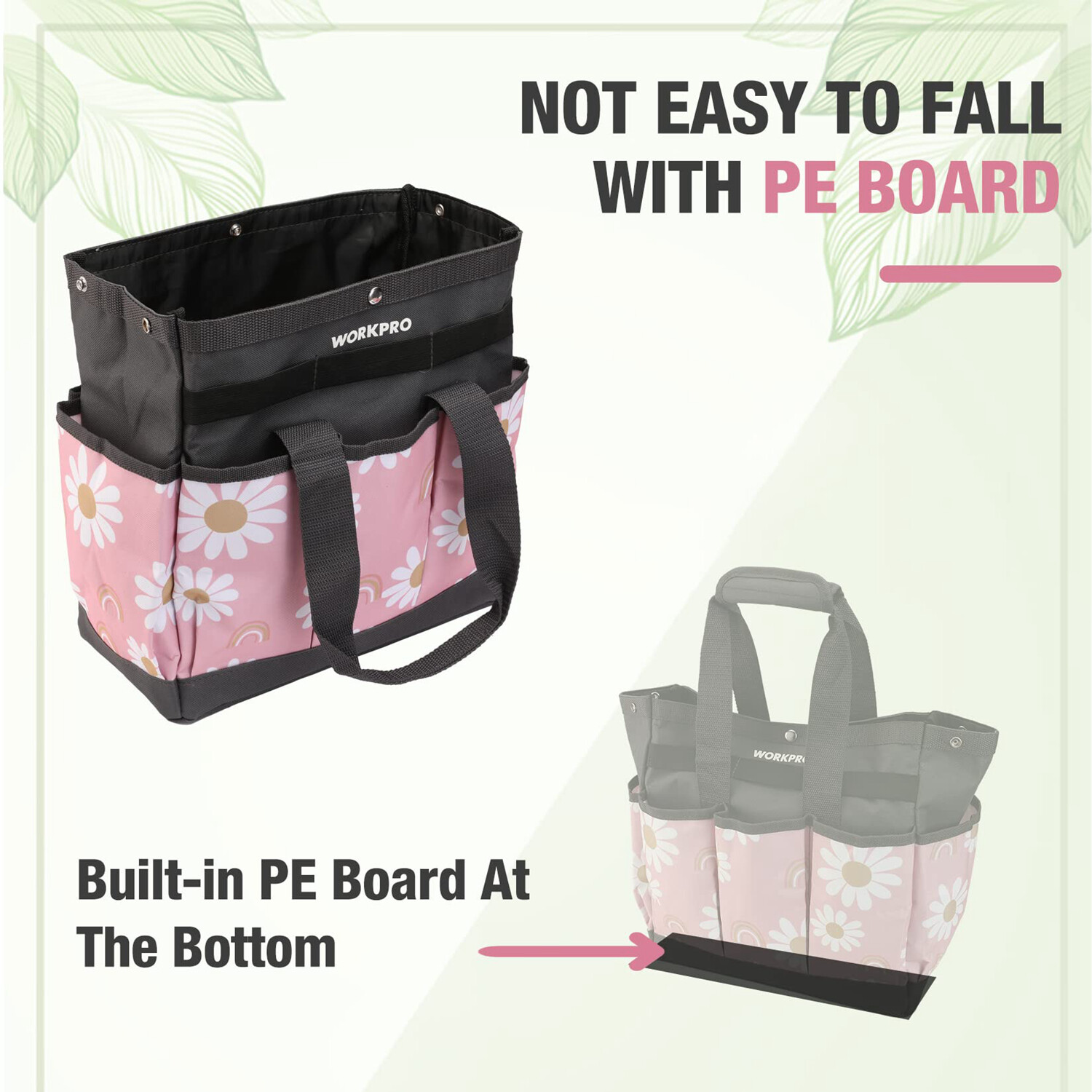 WORKPRO Pink/White Garden Tool Bag Heavy Duty Oxford Garden Tool Storage Bag NEW